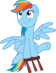 Size: 2149x2790 | Tagged: safe, artist:sakatagintoki117, rainbow dash, pegasus, pony, g4, testing testing 1-2-3, .svg available, cute, dashabetes, female, high res, looking up, mare, simple background, sitting, smiling, solo, spread wings, stool, stooldash, transparent background, vector, wings