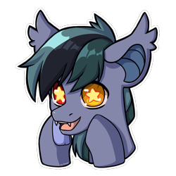 Size: 1000x1000 | Tagged: safe, artist:shelti, oc, oc only, oc:scrimmy, bat pony, pony, bat pony oc, bust, cute, ear fluff, fangs, heterochromia, looking at you, male, ocbetes, open mouth, portrait, simple background, solo, stallion, starry eyes, transparent background, wingding eyes