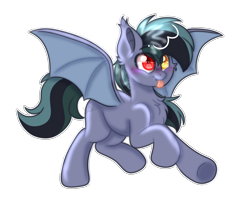 Size: 3000x2500 | Tagged: safe, artist:yourpennypal, oc, oc only, oc:scrimmy, bat pony, pony, :p, bat pony oc, bat wings, chest fluff, cute, ear fluff, fangs, heterochromia, high res, male, ocbetes, simple background, solo, spread wings, stallion, tongue out, transparent background, wings