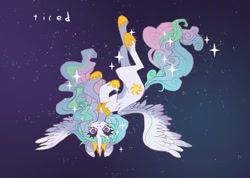 Size: 1195x850 | Tagged: safe, artist:cutesykill, princess celestia, alicorn, pony, g4, looking at you, solo, sparkles, spread wings, upside down, wide eyes, wings