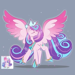 Size: 2000x2000 | Tagged: safe, artist:jen-neigh, gameloft, princess flurry heart, alicorn, pony, g4, adult flurry heart, colored wings, crown, eyes closed, female, gradient wings, high res, hoof shoes, jewelry, mare, older, older flurry heart, regalia, smiling, solo, sparkles, spread wings, wings