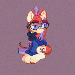Size: 1500x1500 | Tagged: safe, artist:bug-roux, moondancer, pony, unicorn, g4, clothes, female, glasses, horn, mare, sitting, solo, sweater