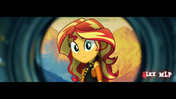 Size: 1920x1080 | Tagged: safe, artist:alex mlp, edit, edited screencap, screencap, sunset shimmer, human, equestria girls, equestria girls specials, g4, my little pony equestria girls: better together, my little pony equestria girls: forgotten friendship, clothes, cutie mark on clothes, geode of empathy, jewelry, leather, leather vest, looking at you, magical geodes, music video, necklace, solo