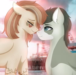 Size: 2167x2160 | Tagged: source needed, useless source url, safe, artist:bellfa, oc, oc only, pegasus, pony, attraction, blue eyes, blurry background, carnival, cloud, colored pupils, commission, couple, cute, duo, duo male and female, ears back, eyebrows, eyelashes, eyes closed, female, ferris wheel, folded wings, freckles, grin, high res, looking at someone, love, male, mare, pier, real life background, sky, smiling, stallion, straight, wings