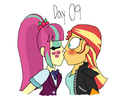 Size: 2556x2000 | Tagged: safe, artist:ktd1993, sour sweet, sunset shimmer, human, equestria girls, g4, 9, blushing, duo, female, high res, kiss on the lips, kissing, lesbian, shipping, simple background, sourshimmer, transparent background