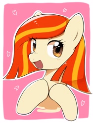 Size: 1536x2048 | Tagged: safe, artist:30clock, oc, oc only, oc:poniko, earth pony, pony, abstract background, bust, female, hooves together, looking at you, mare, open mouth, open smile, simple background, smiling, smiling at you, solo, white background