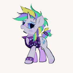 Size: 1024x1024 | Tagged: safe, artist:bug-roux, rarity, pony, unicorn, g4, alternate hairstyle, bracelet, clothes, female, horn, jewelry, lidded eyes, mare, punk, raripunk, simple background, solo, white background