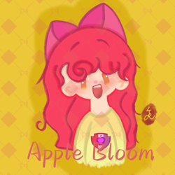 Size: 2048x2048 | Tagged: safe, artist:jianghuchuantianertianer, apple bloom, human, g4, clothes, happy, high res, humanized, open mouth, shirt, smiling, solo