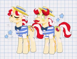 Size: 2838x2183 | Tagged: safe, artist:bug-roux, flam, flim, pony, unicorn, g4, bowtie, brothers, clothes, duo, duo male, eye clipping through hair, eyes closed, facial hair, flim flam brothers, hat, high res, horn, male, moustache, siblings, stallion, stars