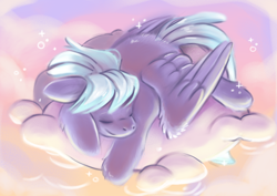 Size: 4096x2896 | Tagged: safe, artist:cutepencilcase, cloudchaser, pegasus, pony, g4, cloud, cutechaser, female, mare, sleeping, smiling, solo