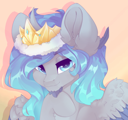 Size: 2666x2500 | Tagged: safe, artist:shooshaa, oc, oc:prince plushy soft, alicorn, pony, beard, bust, crown, cute, facial hair, high res, jewelry, portrait, pretty, regalia, solo