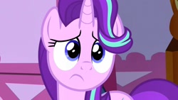 Size: 1920x1080 | Tagged: safe, screencap, starlight glimmer, pony, unicorn, fame and misfortune, g4, season 7, 1080p, concerned, cute, female, frown, glimmerbetes, implied rarity, looking at you, mare, sad, sadface glimmer, sadlight glimmer, sadorable, solo