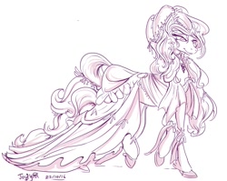 Size: 1009x804 | Tagged: safe, artist:jowyb, earth pony, pony, 2016, clothes, dress, female, mare, monochrome, old art, solo