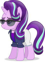 Size: 3448x4711 | Tagged: safe, artist:anime-equestria, starlight glimmer, pony, unicorn, absurd resolution, clothes, female, full body, hooves, horn, jewelry, lidded eyes, mare, necklace, shadow, simple background, smiling, solo, standing, sunglasses, tail, transparent background, vector