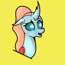 Size: 5000x5000 | Tagged: safe, artist:shooting star, ocellus, changeling, g4, bust, female, folded wings, horn, portrait, simple background, solo, wings, yellow background