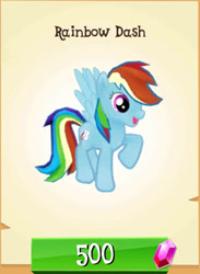Size: 292x400 | Tagged: safe, artist:pagiepoppie12345, gameloft, rainbow dash, pegasus, pony, g4, 3d, crack is cheaper, female, gem, mare, raised hoof, smiling, spread wings, text, wings