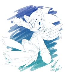 Size: 1215x1400 | Tagged: safe, artist:fuzon-s, rainbow dash, pegasus, pony, g4, clothes, flying, gradient lineart, hoodie, looking at you, male, monochrome, open mouth, open smile, sketch, smiling, solo, sonic the hedgehog, sonic the hedgehog (series), style emulation, underhoof, yuji uekawa style
