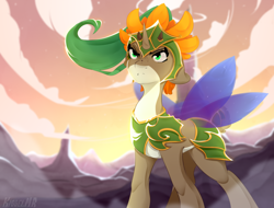 Size: 2770x2108 | Tagged: safe, artist:kisselmr, oc, oc only, dryad, pony, armor, fairy wings, female, helmet, high res, solo, wings