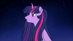 Size: 640x360 | Tagged: safe, artist:sirena-flitter, twilight sparkle, alicorn, bird, blue jay, pony, g4, airplanes (song), animated, anime, anime style, computer, crossover, crossover shipping, female, horn, male, mare, mordecai, mordetwi, night, regular show, shipping, singing, sound, stars, straight, sweat, table, twilight sparkle (alicorn), webm, wings, youtube link