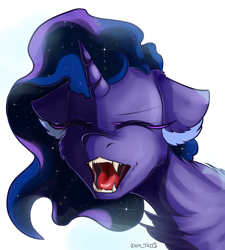 Size: 1770x1971 | Tagged: safe, artist:yuris, nightmare moon, alicorn, pony, g4, bust, cute, eyes closed, female, floppy ears, growling, open mouth, portrait, simple background, solo, white background