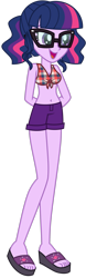 Size: 1024x3268 | Tagged: safe, artist:emeraldblast63, sci-twi, twilight sparkle, human, equestria girls, g4, alternate hairstyle, belly button, breasts, cleavage, clothes, feet, female, glasses, open mouth, sandals, sexy, simple background, sleeveless, solo, transparent background