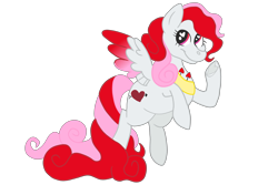 Size: 5250x3500 | Tagged: safe, artist:chewy-tartz, artist:fluffernutters16, oc, oc only, oc:lovestruck, pegasus, arrow, bow, flying, heart, heart eyes, long mane, long tail, redesign, simple background, smiling, solo, tail, transparent background, two toned mane, wingding eyes