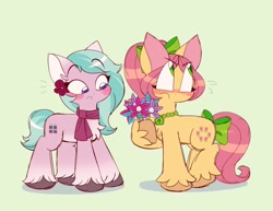 Size: 1800x1387 | Tagged: safe, artist:sidruni, dahlia, posey (g5), g5, my little pony: tell your tale, neighfever, spoiler:g5, spoiler:my little pony: tell your tale, spoiler:tyts01e16, blushing, flower