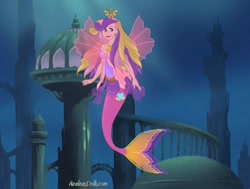 Size: 820x620 | Tagged: safe, artist:azaleasdolls, artist:user15432, princess cadance, mermaid, equestria girls, g4, barely eqg related, clothes, crossover, crown, cutie mark on human, disney, ear piercing, earring, fin wings, fins, fish tail, jewelry, looking at you, mermaid maker, mermaid princess, mermaid tail, mermaidized, necklace, ocean, piercing, regalia, solo, species swap, tail, the little mermaid, underwater, water, wings