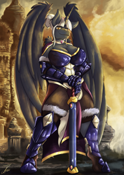 Size: 1237x1750 | Tagged: safe, artist:jamescorck, oc, oc only, oc:aurora (amity), alicorn, anthro, alicorn oc, armor, commission, digital art, female, horn, queen, smiling, solo, sword, weapon, wings