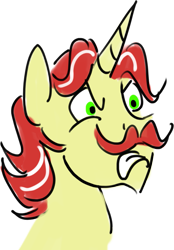 Size: 1167x1680 | Tagged: safe, artist:horsesplease, flam, pony, unicorn, g4, angry, doodle, facial hair, implied sonata dusk, male, moustache, rage, simple background, stallion, transparent background