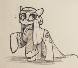 Size: 2048x1788 | Tagged: safe, artist:yuka_mono195, wheat grass, earth pony, pony, g4, clothes, female, glasses, mare, raised hoof, solo, traditional art