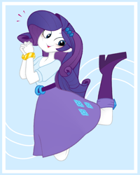 Size: 1200x1500 | Tagged: safe, artist:yuka_mono195, rarity, human, equestria girls, g4, boots, clothes, emanata, female, hands together, looking down, shoes, simple background, skirt, solo