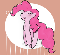 Size: 1195x1100 | Tagged: safe, artist:yuka_mono195, pinkie pie, earth pony, pony, g4, ^^, eyes closed, female, jumping, mare, open mouth, open smile, simple background, smiling, solo