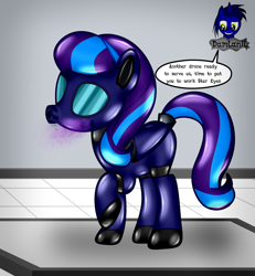 Size: 3840x4154 | Tagged: safe, artist:damlanil, oc, oc:star eyes, latex pony, original species, pegasus, pony, series:becoming drone, bdsm, bondage, boots, bound wings, close-up, clothes, collar, comic, commission, damlanil's lab, encasement, female, gas mask, laboratory, latex, latex boots, living latex, mare, mask, mind control, restrained, rubber, rubber drone, rubber suit, shiny, shiny mane, shoes, show accurate, solo, speech bubble, story, story included, tail, tail hole, text, transformation, vector, wings