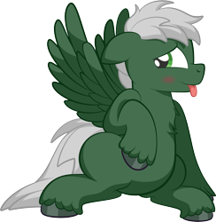 Size: 4364x4473 | Tagged: safe, artist:alexdti, oc, oc only, oc:summer breeze, pegasus, pony, :p, absurd resolution, blushing, chest fluff, ears back, full body, hooves, male, narrowed eyes, pegasus oc, raised hoof, simple background, sitting, solo, spread wings, stallion, tongue out, transparent background, unshorn fetlocks, wings