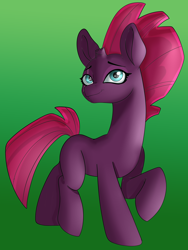 Size: 6000x8000 | Tagged: safe, artist:chedx, artist:jbond, color edit, edit, fizzlepop berrytwist, tempest shadow, pony, unicorn, g4, absurd resolution, broken horn, colored, female, full body, gradient background, green background, happy, hooves, horn, lineart, looking up, mare, raised hoof, raised leg, simple background, smiling, solo, trotting