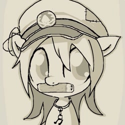 Size: 600x600 | Tagged: safe, artist:um89s, artist:ume89s, pony, bust, clothes, female, hat, monochrome, mouth hold, simple background, solo