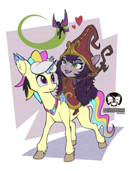 Size: 750x1000 | Tagged: safe, artist:calena, princess luna, oc, oc:trinity deblanc(new), human, pony, unicorn, yordle, g4, crossover, crystal, crystal horn, cute, horn, jewelry, league of legends, male, multicolored mane, necklace, pix, unicorn oc