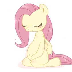Size: 600x600 | Tagged: safe, artist:um89s, artist:ume89s, fluttershy, pegasus, pony, g4, belly button, eyes closed, female, mare, preggoshy, pregnant, simple background, sitting, solo, white background, wings