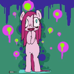 Size: 600x600 | Tagged: safe, artist:um89s, artist:ume89s, pinkie pie, earth pony, pony, g4, bipedal, female, mare, open mouth, pinkamena diane pie, solo, syringe, teary eyes