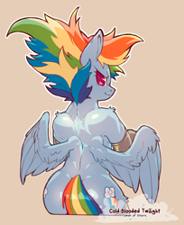 Size: 966x1184 | Tagged: safe, artist:cold-blooded-twilight, rainbow dash, pegasus, semi-anthro, comic:cold storm, ass, butt, clothes, female, latex, leggings, looking back, muscles, rainbutt dash, raised leg, spread wings, wings