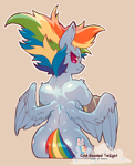 Size: 966x1184 | Tagged: safe, artist:cold-blooded-twilight, rainbow dash, pegasus, semi-anthro, comic:cold storm, butt, clothes, female, latex, leggings, looking back, muscles, rainbutt dash, raised leg, spread wings, wings