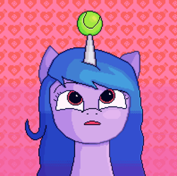 Size: 990x985 | Tagged: safe, artist:dhumla, izzy moonbow, pony, unicorn, g5, my little pony: a new generation, ball, fanart, female, izzy's tennis ball, pixel art, scene interpretation, solo, tennis ball