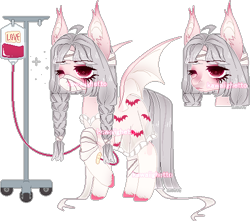 Size: 485x428 | Tagged: safe, artist:kawaiighetto, oc, oc only, bat pony, pony, bandage, bat pony oc, bat wings, braid, bust, clothes, duo, female, iv drip, mare, raised hoof, simple background, transparent background, wings