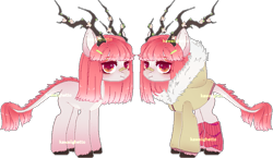 Size: 813x472 | Tagged: safe, artist:kawaiighetto, oc, oc only, pony, antlers, clothes, duo, female, leonine tail, mare, simple background, tail, transparent background, unshorn fetlocks