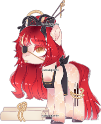 Size: 385x475 | Tagged: safe, artist:kawaiighetto, oc, oc only, earth pony, pony, :p, apron, bow, clothes, earth pony oc, eyepatch, hair bow, scroll, simple background, solo, tongue out, transparent background