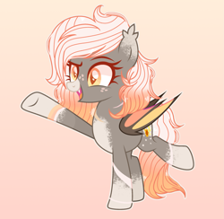 Size: 2905x2841 | Tagged: safe, artist:aurieev, oc, oc only, bat pony, pony, base used, bat pony oc, bat wings, coat markings, eyelashes, female, freckles, high res, mare, orange background, raised hoof, simple background, socks (coat markings), solo, underhoof, wings