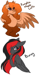 Size: 1300x2500 | Tagged: safe, artist:purplegrim40, oc, oc only, oc:burning shadow, pegasus, pony, bust, colored wings, duo, female, mare, pegasus oc, simple background, smiling, transparent background, two toned wings, wings