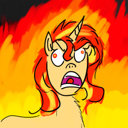 Size: 1280x1280 | Tagged: safe, alternate version, artist:horsesplease, sunset shimmer, pony, unicorn, g4, angry, derp, fiery shimmer, fire, fuuuuuu, meme, ponified, rage comic, rage face, rage guy, screaming, solo