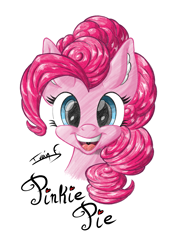 Size: 2481x3508 | Tagged: safe, artist:memprices, pinkie pie, earth pony, pony, g4, bust, cute, diapinkes, digital art, high res, looking at you, open mouth, open smile, pencil drawing, simple background, smiling, solo, traditional art, uvula, white background